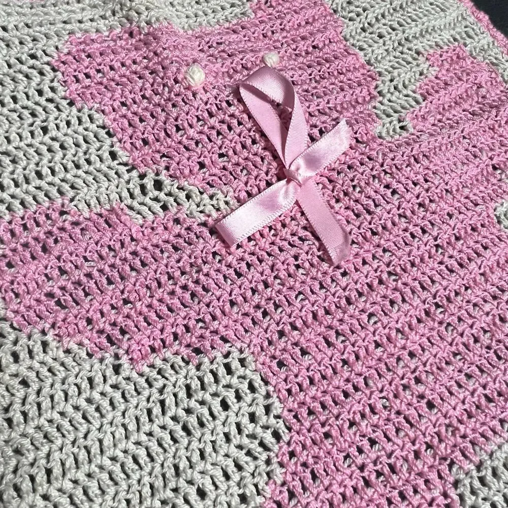 Handmade Crochet Pink Ribbon Awareness Baby Bib Hope Breast Cancer